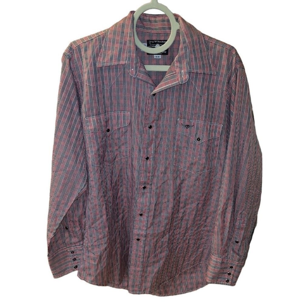 Flying R Ranchwear Western Shirt Long Sleeve Pearl Snap Red Black Plaid 16x34
